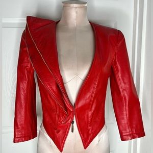 Mangano 100% Leather Red Leather Cropped Jacket Sz XS Made in Italy